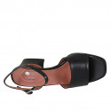 Woman's strap sandal in black leather heel 5 - Available sizes:  45