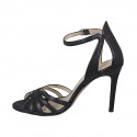 Chaussure ouverte pour femmes en cuir noir avec courroie talon 9 - Pointures disponibles:  32, 42, 46