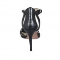 Woman's open shoe in black leather with strap heel 9 - Available sizes:  32, 42, 46