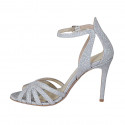 Woman's open shoe with strap in silver glittered leather heel 9 - Available sizes:  34, 44, 45, 46
