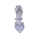 Woman's pointy open shoe with crossed strap in lilac embroidered suede heel 10 - Available sizes:  32, 33, 34, 42, 43, 44