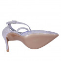 Woman's pointy open shoe with crossed strap in lilac embroidered suede heel 10 - Available sizes:  32, 33, 34, 42, 43, 44