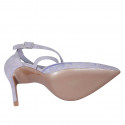 Zapato abierto puntiagudo para mujer con cinturon cruzado en gamuza bordada lila tacon 10 - Tallas disponibles:  32, 33, 34, 42, 43, 44