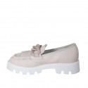 Mocassin pour femmes avec franges et chaîne en cuir rose talon 4 - Pointures disponibles:  44