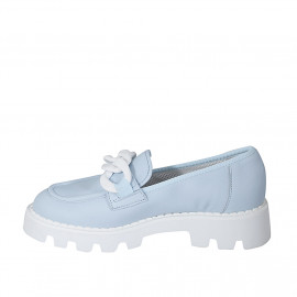 Mocassin pour femmes avec chaîne en cuir bleu clair talon 4 - Pointures disponibles:  42 2