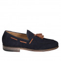 Men's loafer with tassels in dark blue suede - Available sizes:  37, 38, 47, 48, 49