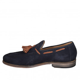 Men's loafer with tassels in dark blue suede - Available sizes:  38, 47 2