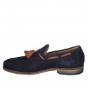 Men's loafer with tassels in dark blue suede - Available sizes:  37, 38, 47, 48, 49