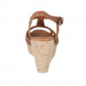 Woman's strap sandal in cognac braided leather with platform and wedge heel 9 - Available sizes:  43, 44, 45