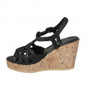 Woman's strap sandal in black braided leather with platform and wedge heel 9 - Available sizes:  43, 44, 45