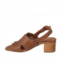 Sandale pour femmes en cuir tressé cognac talon 5 - Pointures disponibles:  43, 44, 45