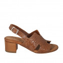 Sandalo da donna in pelle intrecciata color cuoio tacco 5 - Misure disponibili: 45