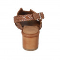 Woman's sandal in cognac brown braided leather heel 5 - Available sizes:  43, 44, 45