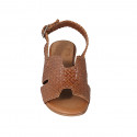 Woman's sandal in cognac brown braided leather heel 5 - Available sizes:  43, 44, 45