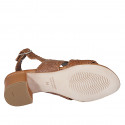 Sandalo da donna in pelle intrecciata color cuoio tacco 5 - Misure disponibili: 45