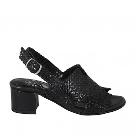 Woman's sandal in black braided leather heel 5 - Available sizes:  33