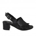 Woman's sandal in black braided leather heel 5 - Available sizes:  33, 44
