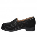 Mocassin pour femmes avec semelle amovible en daim perforé et imprimé noir talon 3 - Pointures disponibles:  31, 34, 43, 45