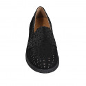 Woman's loafer with removable insole in black pierced and printed suede heel 3 - Available sizes:  31, 34, 43, 45