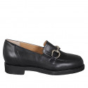 Woman's mocassin with accessory, elastic bands and removable insole in black leather heel 3 - Available sizes:  34