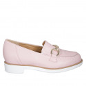 Woman's mocassin with accessory, elastic bands and removable insole in rose leather heel 3 - Available sizes:  31, 34, 42, 43, 44