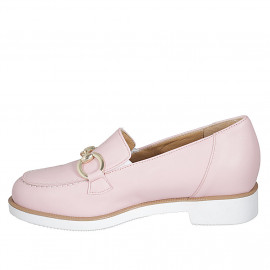 Mocasín para mujer con accesorio, elasticos y plantilla extraible en piel rosa tacon 3 - Tallas disponibles:  31, 42 2