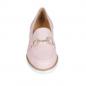 Woman's mocassin with accessory, elastic bands and removable insole in rose leather heel 3 - Available sizes:  31, 34, 42, 43, 44