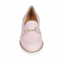 Woman's mocassin with accessory, elastic bands and removable insole in rose leather heel 3 - Available sizes:  31, 42, 44