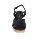 Sandalia para mujer en piel trensada negra con plataforma y cuña 7 - Tallas disponibles:  42, 43, 44