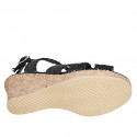 Woman's sandal in black braided leather with platform and wedge heel 7 - Available sizes:  42, 43, 44