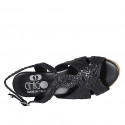 Woman's sandal in black braided leather with platform and wedge heel 7 - Available sizes:  42, 43, 44