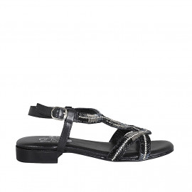 Sandale pour femmes en cuir noir avec strass et talon 2 - Pointures disponibles:  32, 33