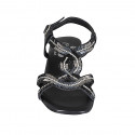 Woman's sandal in black leather with rhinestones and heel 2 - Available sizes:  32, 33
