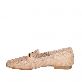 Mocassin pour femmes en cuir tressé beige avec talon 1 - Pointures disponibles:  44 2