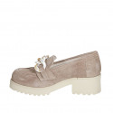Woman's mocassin with chain in sand suede heel 5 - Available sizes:  45