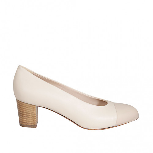 Escarpin pour femmes en cuir beige et nue talon 5 - Pointures disponibles:  44