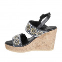 Sandale pour femmes en cuir noir avec fermetures velcro, perles et talon compensé 9 - Pointures disponibles:  43