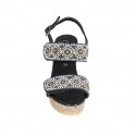 Woman's sandal in black leather with velcro straps, beads and wedge heel 9 - Available sizes:  43