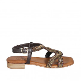 Woman's sandal in brown leather with rhinestones and heel 2 - Available sizes:  42