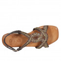 Woman's sandal in brown leather with rhinestones and heel 2 - Available sizes:  42