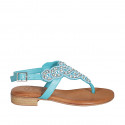 Sandale entredoigt pour femmes en cuir turquoise avec perles talon 2 - Pointures disponibles:  32, 33