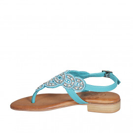 Sandale entredoigt pour femmes en cuir turquoise avec perles talon 2 - Pointures disponibles:  32 2