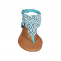 Woman's thong sandal in turquoise leather with beads heel 2 - Available sizes:  32, 33