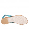 Woman's thong sandal in turquoise leather with beads heel 2 - Available sizes:  32, 33