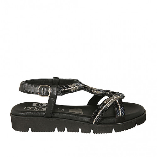 Sandalo da donna in pelle nera con strass zeppa 3 - Misure disponibili: 43
