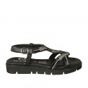 Sandalo da donna in pelle nera con strass zeppa 3 - Misure disponibili: 43