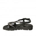 Woman's sandal in black leather with rhinestones and wedge heel 3 - Available sizes:  32, 43