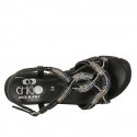Sandale pour femmes en cuir noir avec strass et talon compensé 3 - Pointures disponibles:  32, 43