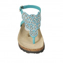 Woman's thong sandal in turquoise leather with beads wedge heel 2 - Available sizes:  42