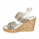 Woman's sandal in white leather with velcro straps, rhinestones and wedge heel 9 - Available sizes:  43, 44, 45